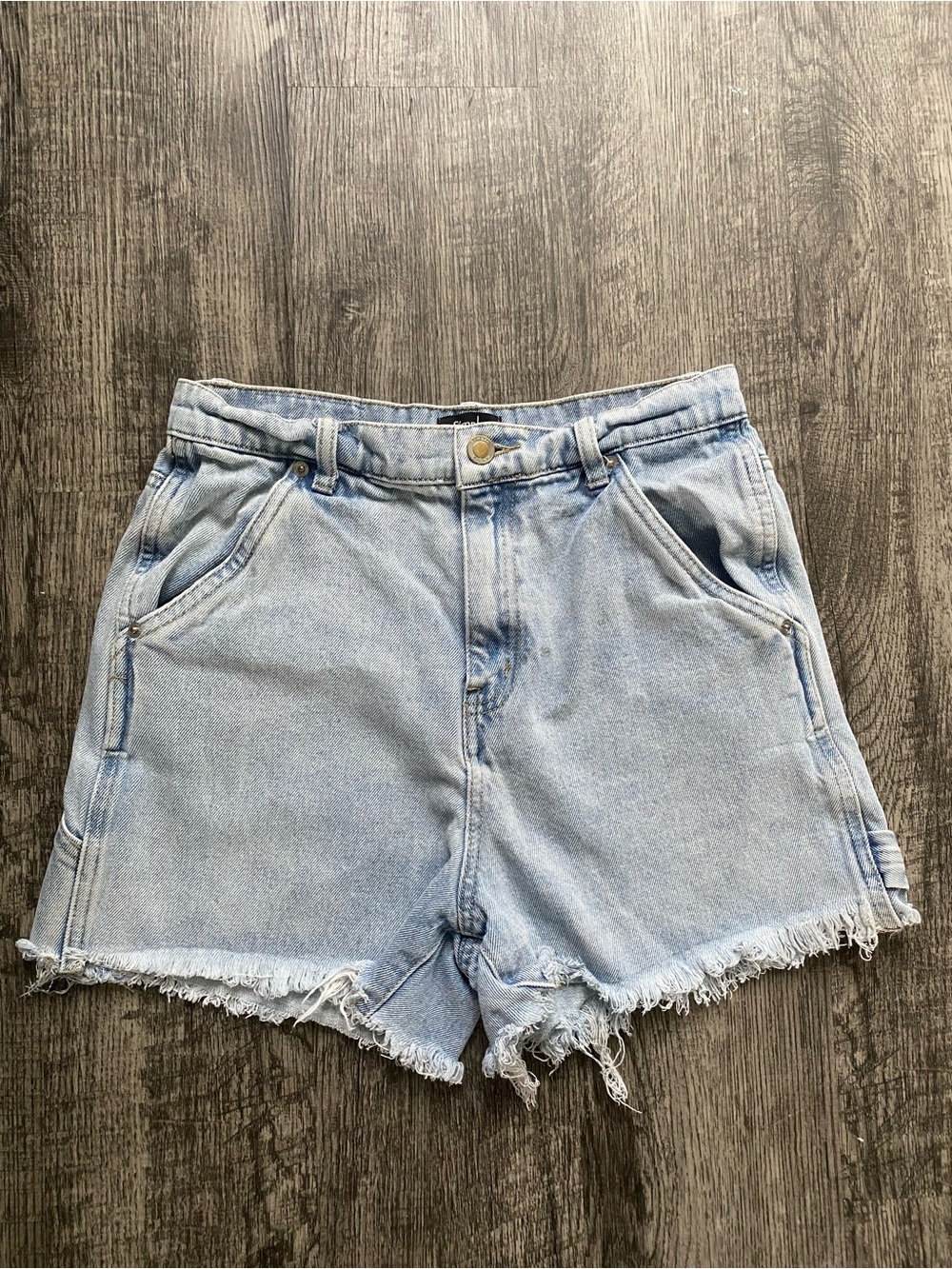 Simple Society Sz 5/27 Light Wash Denim Shorts Carpenter Distressed Frayed Hem